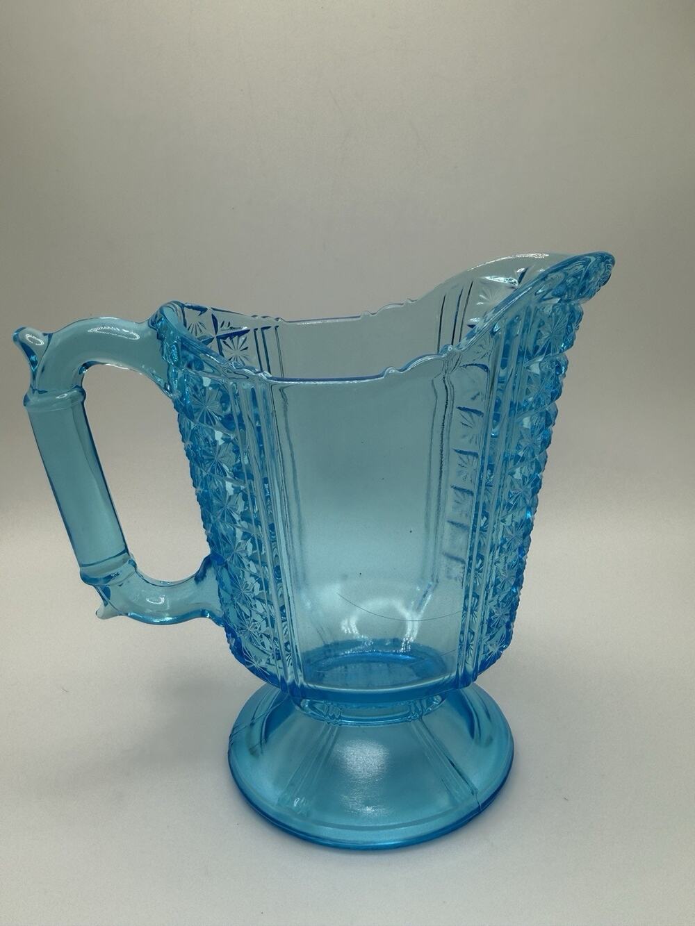 1880s Antique EAPG King,Son & Co Capri Blue Daisy & Panel Creamer 6” Glows